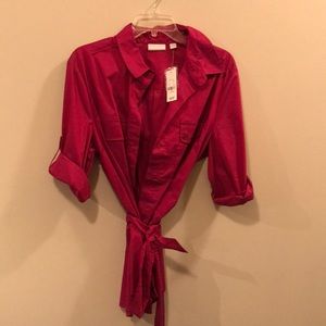 3/4 Button Blouse with Waist Belt